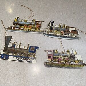 Merrimack VTG 1989 Victorian Trains Christmas Ornaments Set‎ 4 Foil Trim